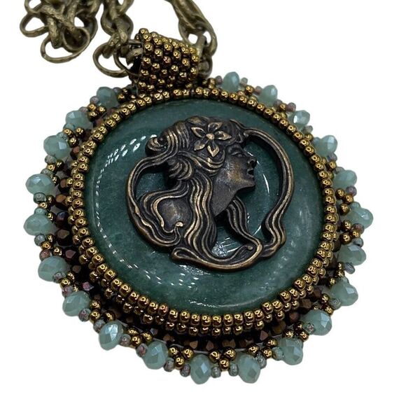 Artisan Jewelry - Artisan repurposed Serpentine stone pendant and necklace.